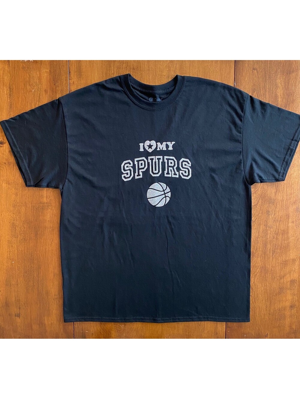 SAN ANTONIO SPURS BASKETBALL GRAPHIC T SHIRT Gildan Dry Blend BLACK Glitter XL